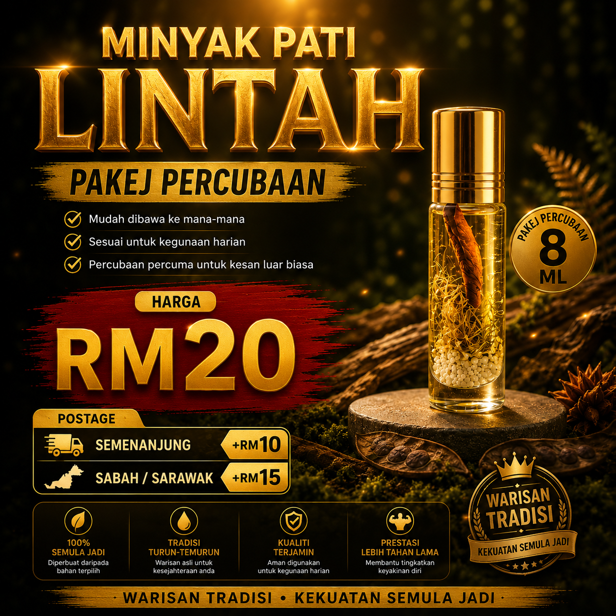 MINYAK PATI LINTAH 1 BOTOL 8ML ( TRIAL PEK )